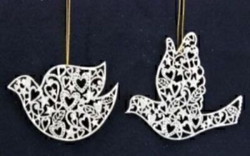 Gold glitter wooden fretwork dove hanging Xmas tree decoration by Gisela Graham. Choice of 2 if preference please specify when ordering. Size 13x10cm and 12x8cm<br><br>
Gisela Graham Gingerbread Xmas Decorations are really beautiful and there are lot of gorgeous designs to choose from Xmas Tree Decorations, Bags, stockings and ornaments there really is something for everyone.  If you love Gingerbread men you will love lots of what Gisela Graham has to offer.<br><br>
If it is Xmas Tree Decorations to be sent anywhere in the UK you are after than look no further than Booker Flowers and Gifts Liverpool UK. Our Tree Decorations are specially selected from across a range of suppliers. This way we can bring you the very best of what is available in Tree Decorations.<br><br>
Here at Booker Flowers and Gifts we love Xmas and as such we have a massive range of traditional and contemporary Xmas Decorations.<br><br>

Gisela loves Xmas Gisela Graham Limited is one of Europes leading giftware design companies. Gisela made her name designing exquisite Xmas and Easter decorations. However she has now turned her creative design skills to designing pretty things for your kitchen, home and garden. She has a massive range of over 4500 products of which Gisela is personally involved in the design and selection of. In their own words Gisela Graham Limited are about marking special occasions and celebrations. Such as Xmas, Easter, Halloween, birthday, Mothers Day, Fathers Day, Valentines Day, Weddings Christenings, Parties, New Babies. All those occasions which make life special are beautifully celebrated by Gisela Graham Limited.<br><br>
Xmas and her love of this occasion is what made her company Gisela Graham Limited come to fruition. Every year she introduces completely new Xmas Collections with Unique Xmas decorations. Gisela Grahams Xmas ranges appeal to all ages and pockets.<br><br>
Gisela Graham Xmas Tee Decorations are second not none a really large collection of very beautiful items she is especially famous for her Fairies and Nativity. If it is really beautiful and charming Xmas Decorations you are looking for think no further than Gisela Graham.<br><br>
This glittering gold dove Xmas Tree Decorations by Gisela Graham have lovely fretwork detailing and look good with many Xmas theme especially a traditional Xmas Theme. It will be enjoyed for generations to come when brought out year on year to decorate the tree. Remember Booker Flowers and Gifts for Gisela Graham Tree Decorations that can be send anywhere in the UK.
